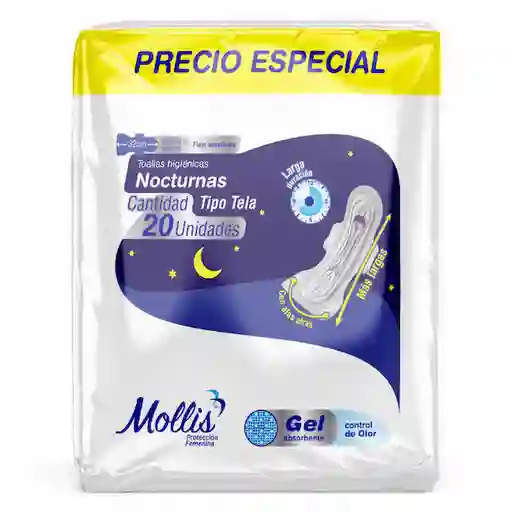 Mollis Toallas Higiénicas Nocturnas x 20 Unidades