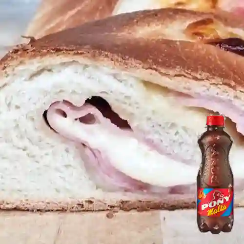 Combo Pan Jamon y Queso + Pony Malta 300 ml