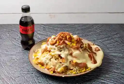Salchipapa pollo ranchera gr+bebida250ml