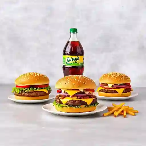 3 Hamburguesas + Gaseosa 1.5 Lt