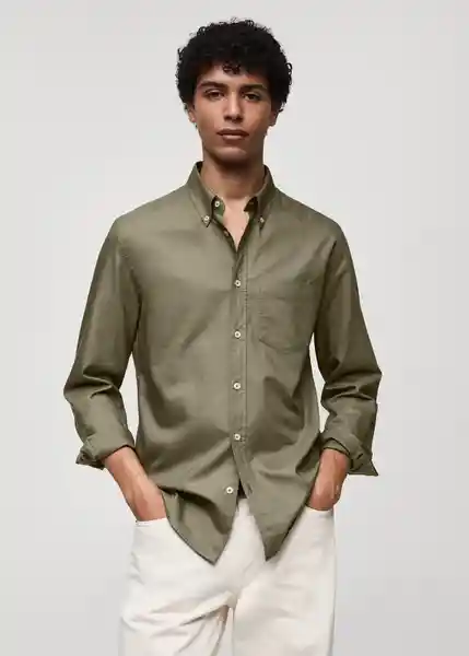 Camisa Oxford Khaki Talla L Hombre Mango