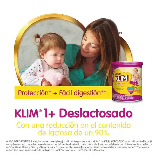 Alimento lácteo KLIM 1+ Deslactosado x 800g