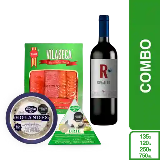 Combo Tabla Queso Alpina + Vino Rosaleda + Mix Madurado Vilaseca
