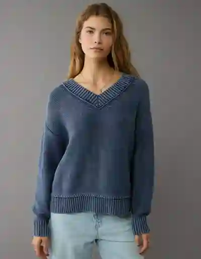Suéter Tejido Mujer Azul Talla: SMALL 1447766 American Eagle