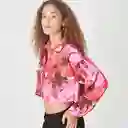 Blusa Crop Cuello Camisero Manga Larga Multicolor Talla M 718998