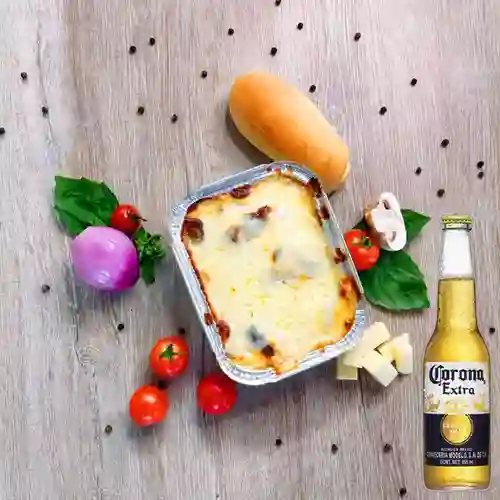 Combo Lasagna Carne + Cerveza Corona Bot. 355ml
