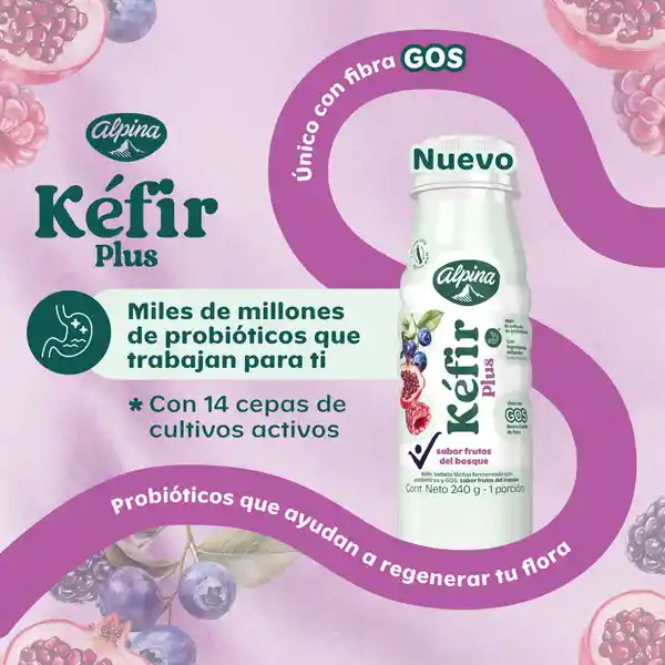 Kéfir Plus Alpina sabor frutos del bosque 240g