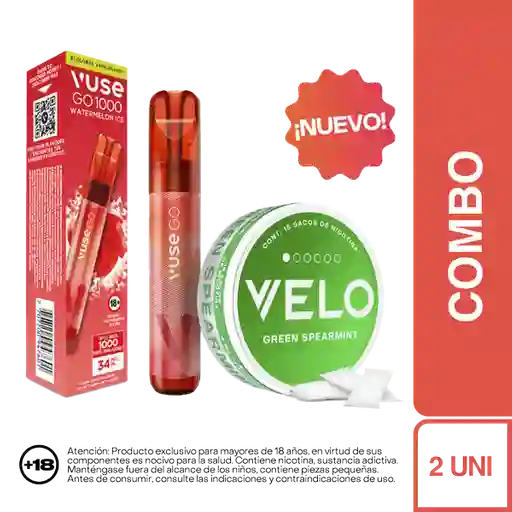 Combo Vapeador Vuse go 1000 Watermelon Ice + Velo Menta Verde