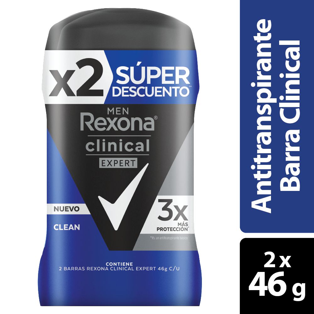 Rexona Desodorante Clinical Expert Clean en Barra 2 x 46 g