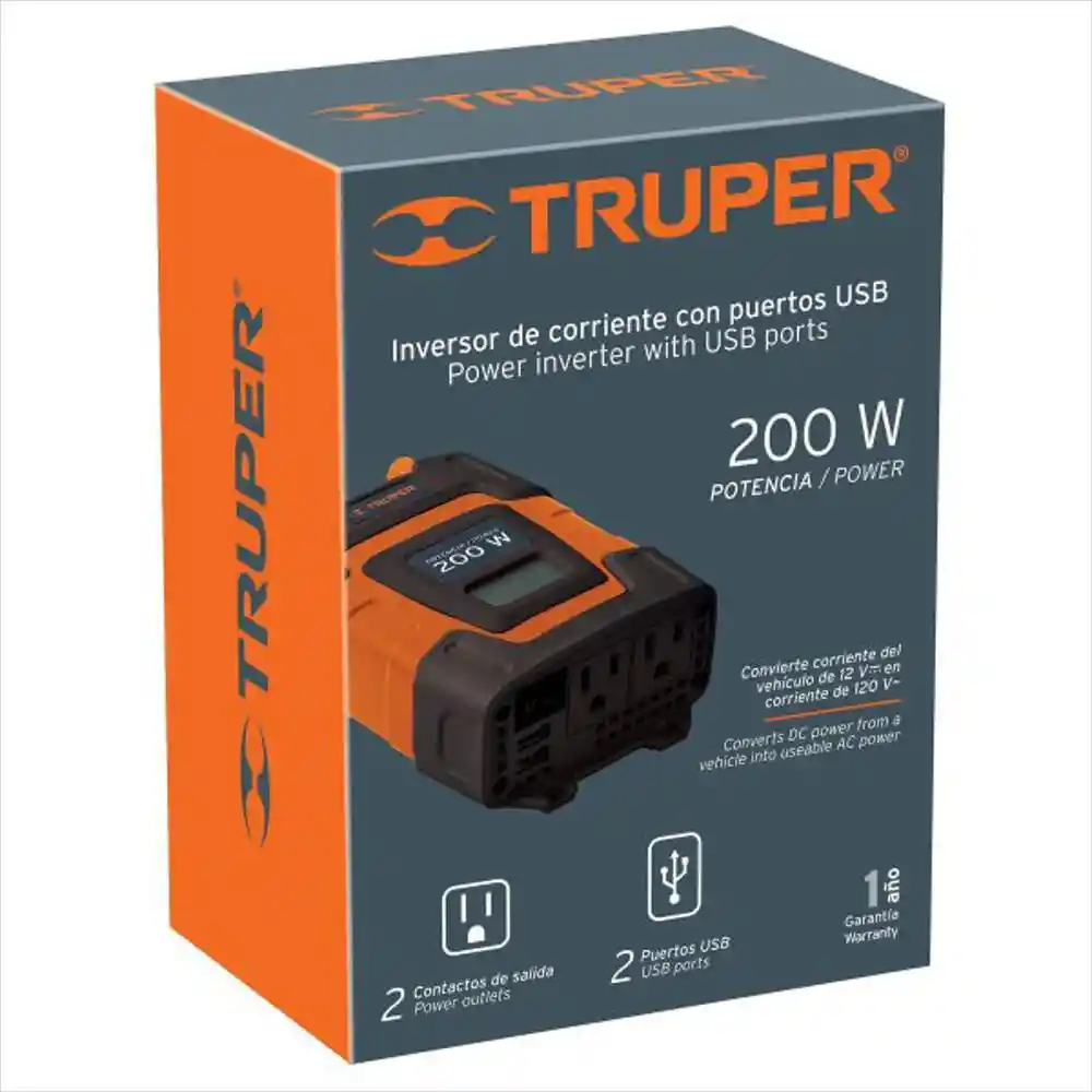 Truper Inversor de Corriente 12V a 110V de 200W