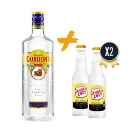 Ginebra Gordons London Dry Gin 700ml + 2 Tonicas Canada Dry 0 300ml