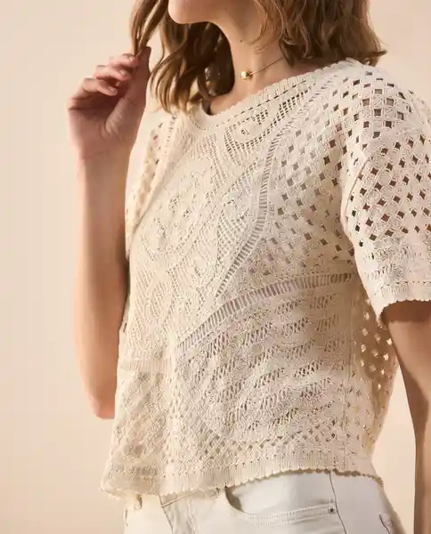 Blusa Tejido Crudo Vainilla Claro Talla L 661G209 Esprit