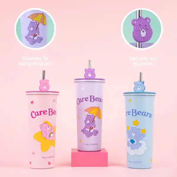 Vaso de Acero Inoxidable Pitillo Care Bears Morado 800 mL Miniso