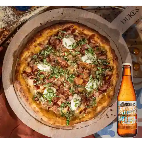 Bacon jack pizza + bbc cajica honey ale