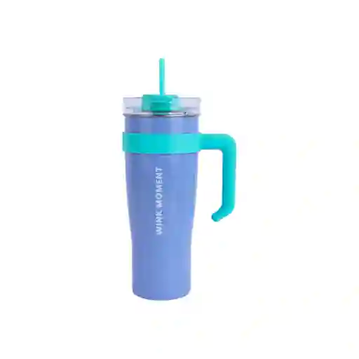 Vaso de Acero Con Pitillo Azul y Verde 1600 mL Miniso