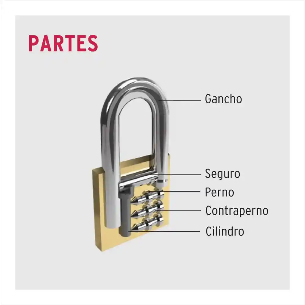 Candado De 30 Mm Tipo Italiano Con Gancho Largo Y 2 Llaves Hermex