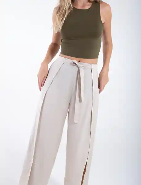 Pantalón Tira Amarrar Frente Crudo Beige Claro Talla M Mujer Naf Naf