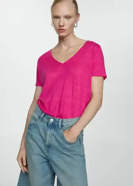 Camiseta Linito Fucsia Talla M Mujer Mango