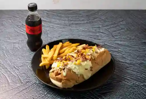 Perro ranchero + papas + bebida 250 ml