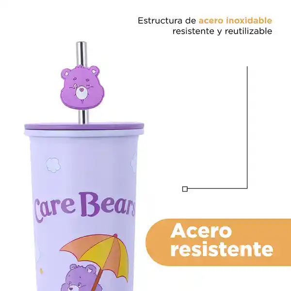 Vaso de Acero Inoxidable Pitillo Care Bears Morado 800 mL Miniso