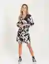 Vestido Corto Floral De Manga Larga Crudo Talla S Mujer Naf Naf