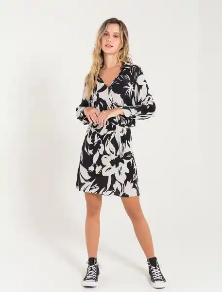 Vestido Corto Floral De Manga Larga Crudo Talla S Mujer Naf Naf