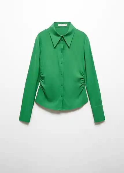 Camisa Frunci Verde Talla 24 Mujer Mango