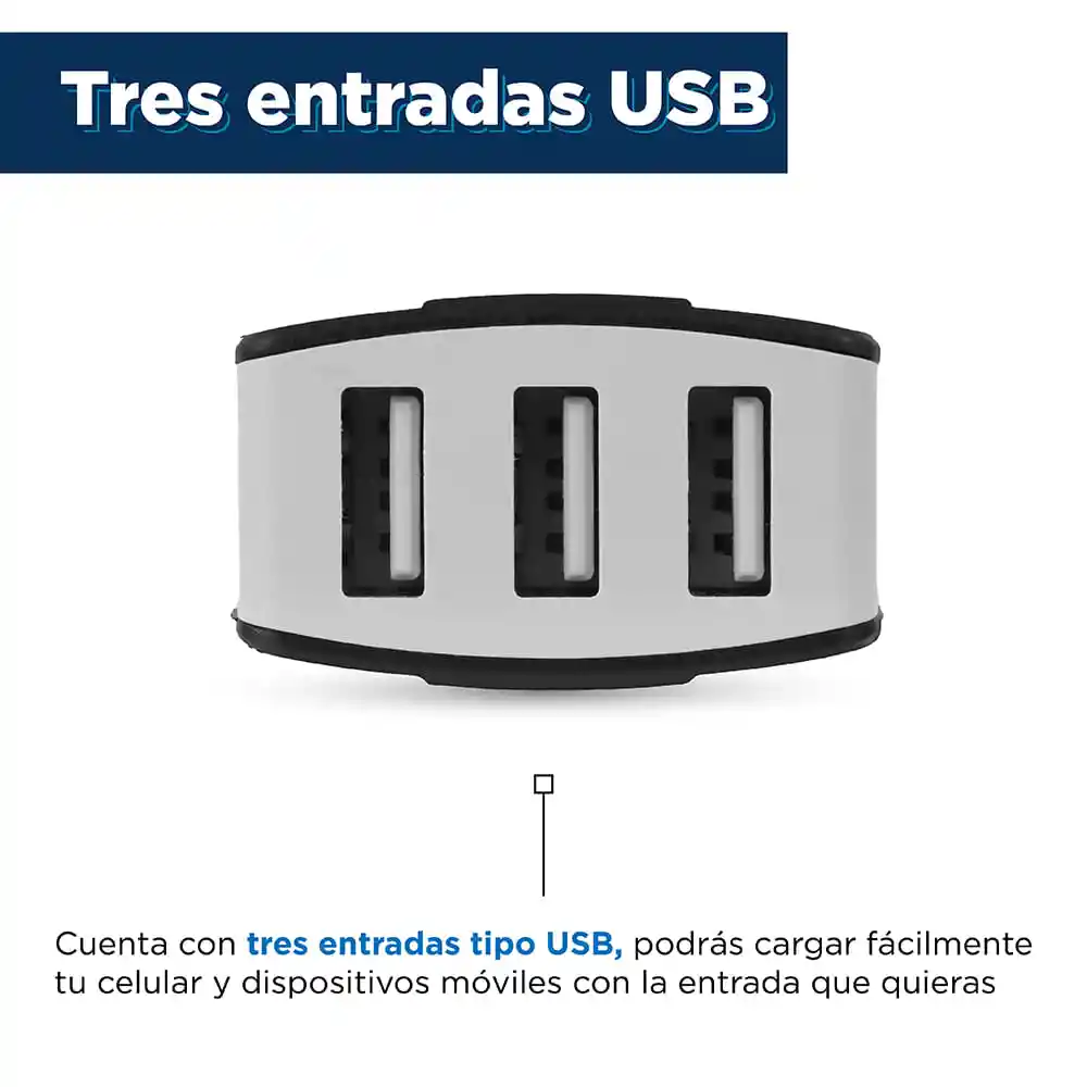 Cargador de Coche de 3 Puertos Usb Negro Modelo Sc320 Miniso