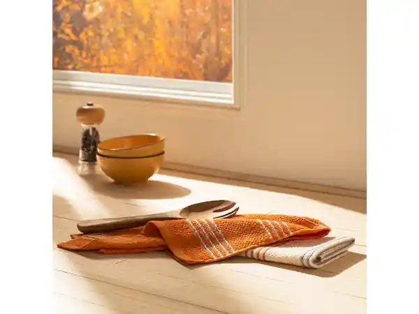 Set Paño Cocina Terry Blanco y Naranja Casaideas