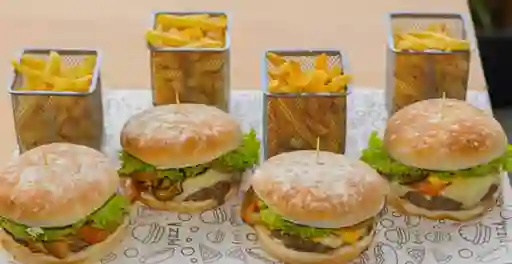 Combo 4 Hamburguesas Sencillas 4 Porciones de Papa