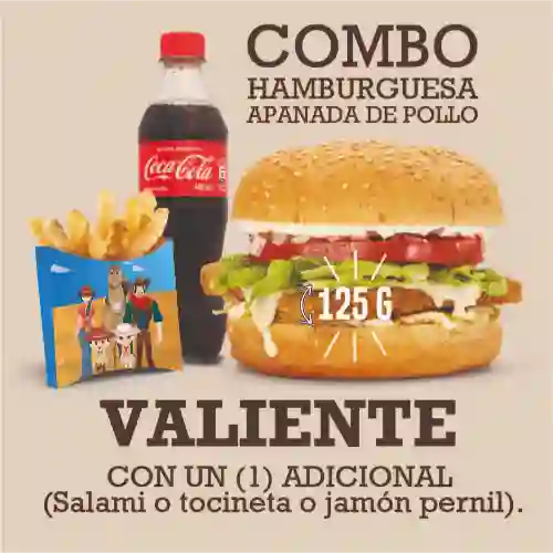 Combo hamburguesa valiente apanada pollo