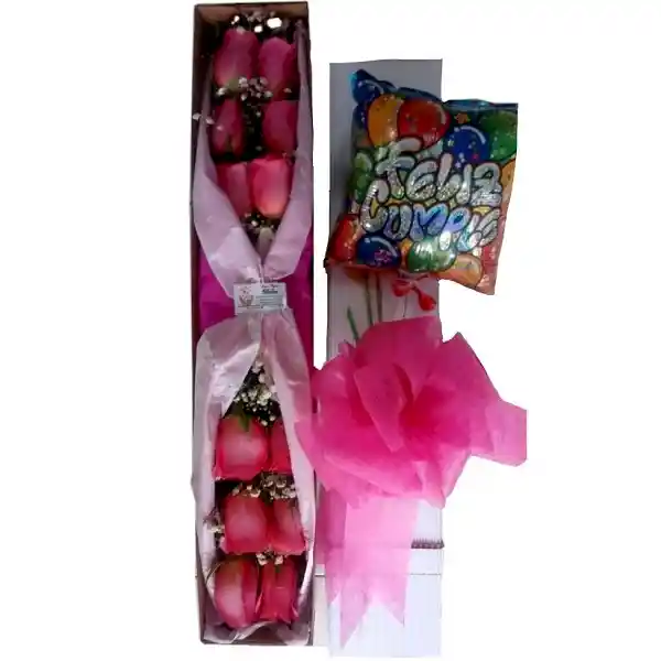 Caja 24 Rosas Con Globo