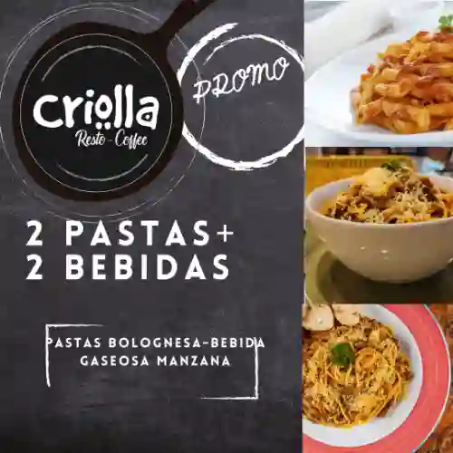 2 Pastas Bolognesa+ 2 Bebidas