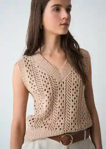 Chaleco Tejido Mujer Beige Polvillo Medio Talla M 583G090 Naf Naf