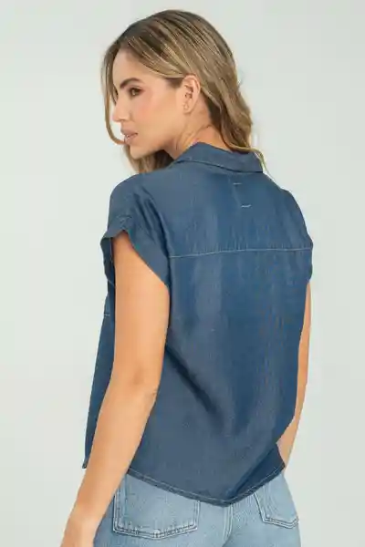 Camisa Tencel Manga Corta Color Azul Oscuro Talla XL Ragged