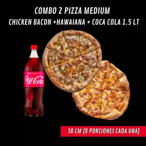 Combo 2 Pizzas Medium + Coca Cola 1,5 Lt