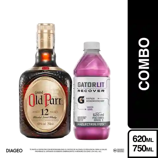 Combo Old Parr Escocés 12 Años + Gatorade Gatorlit Uva 620 mL