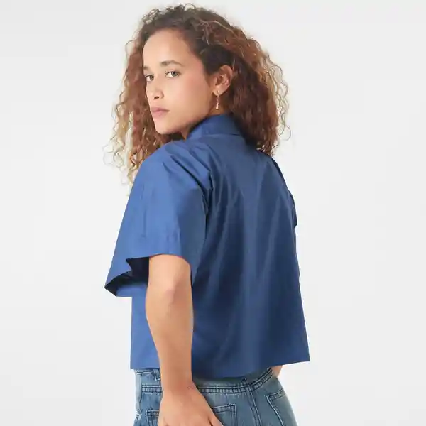 Blusa Cuello Camisero Manga Corta Azul Talla M 727525