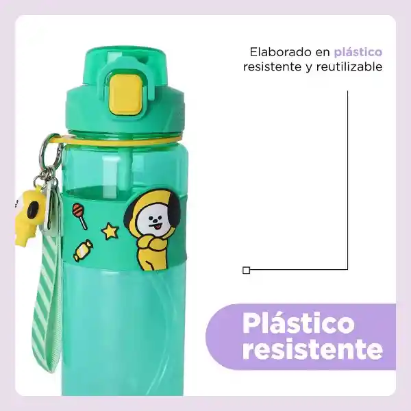 Botella Con Correa y Funda Serie Chimmy Verde 800 mL Bt21 Miniso