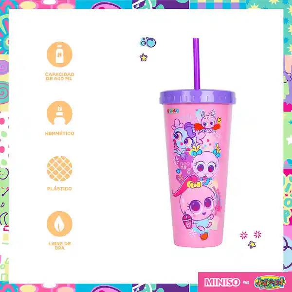 Vaso de Plástico Distroller Series Pitillo Rosa 640 mL Miniso