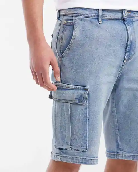 Bermuda Tipo Cargo Azul Cristalino Claro Talla 32 Chevignon