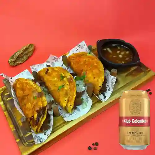 Combo Tacos Birria X3 Und + Club Col. Dorada Lata 330ml