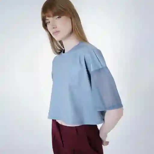 Camiseta Manga Corta en Combinado Azul M Fuera de Serie