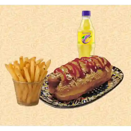 Perro caliente clásico,bebida,acompañant