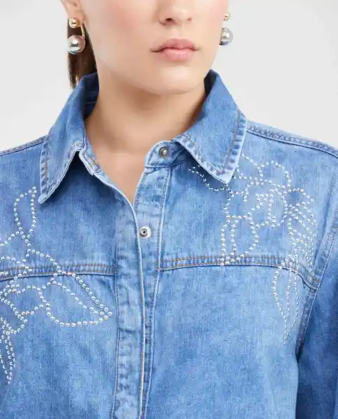 Camisa Slim Fit Femenino Azul Cristalino Claro T M Chevignon