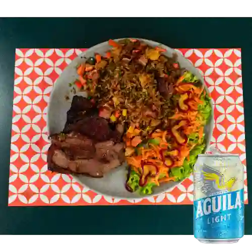 Combo Res Ahumada con Arroz Chaufa + Aguila Light Lata 330ml