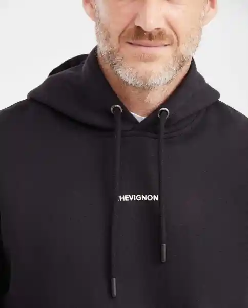 Buzo Hoodie Basic Negro Sombrio Ultraoscuro Talla M Chevignon