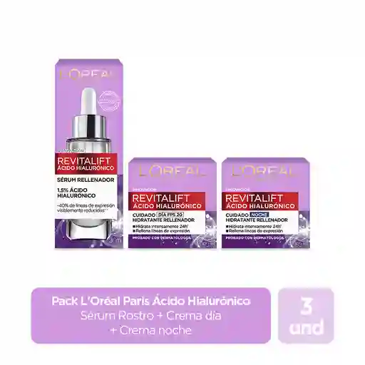 Combo L'Oréal Paris Hialurónico Sérum + Crema Día + Crema Noche