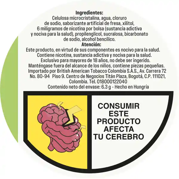 Velo Bolsa de Nicotina Fresa Ice 6 mg