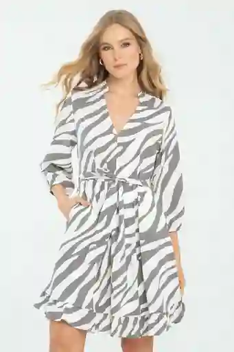 Vestido Corto Zebra Color Gris Medio Talla S Ragged